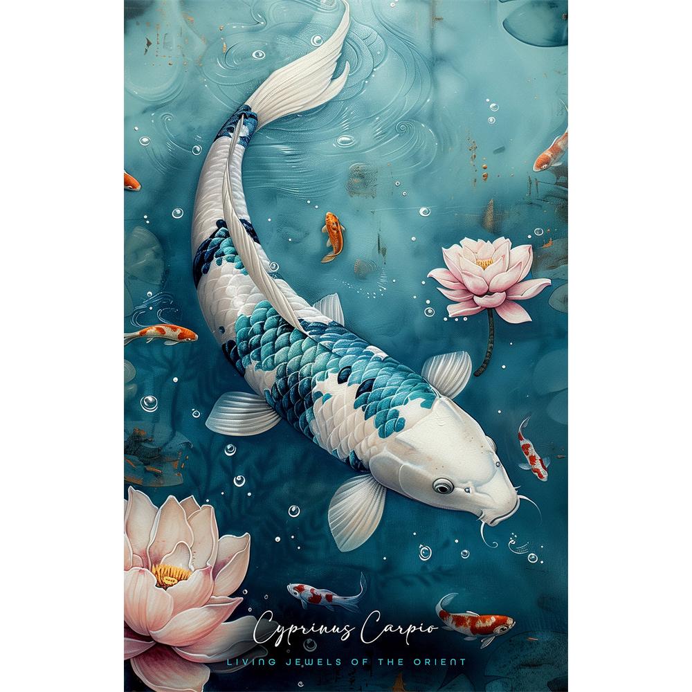 DIY Diamond Painting Retro Chinese Style Red Koi Lucky Carp Luxury Fish Calligraphy Embroidery Cross Stitch Kit Living Room Home Art Wall Decor