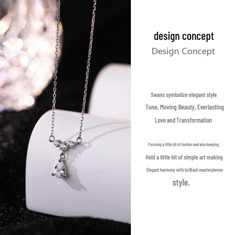 Women's S925 Sterling Silver Water Drop Pendant Necklace - Minimalist Zircon Design Clavicle Chain
