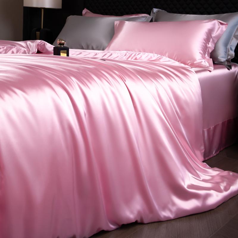 Luxury Mulberry Silk Duvet Cover Set High End Satin Solid Color Quilt Cover and Pillowcases Soft Silky King Size Comforter Cover