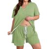 Women's Plus Size Short Sleeve Round Neck Printed 2-Piece Outfit Set - Casual Loose Fit Summer Shorts