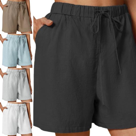 Hohe Taille Schrägtaschen Elastischer Bund Sommer Shorts Breites Bein Einfarbig Kordelzug Lose Shorts Streetwear