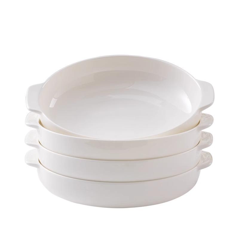 Binaural Plate Set Pure White Bone China Tableware Household Vegetable Plate Ceramic Plate Deep Plate Noodle Bowl Creative Salad Plate