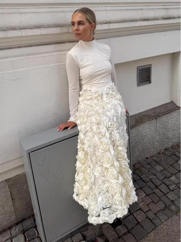 Elegant Long Sleeve 3D Floral Rose Party Dress