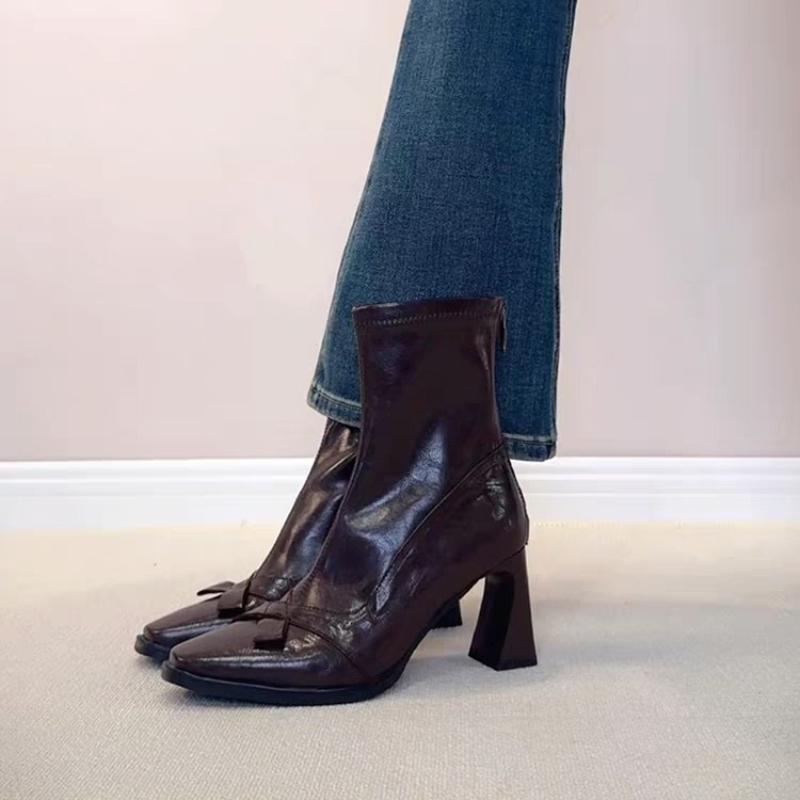 2025 New Winter Ankle Boots Print Soft Leather Vintage Chunky Heel Boots for Women Fashionable and Versatile Boots