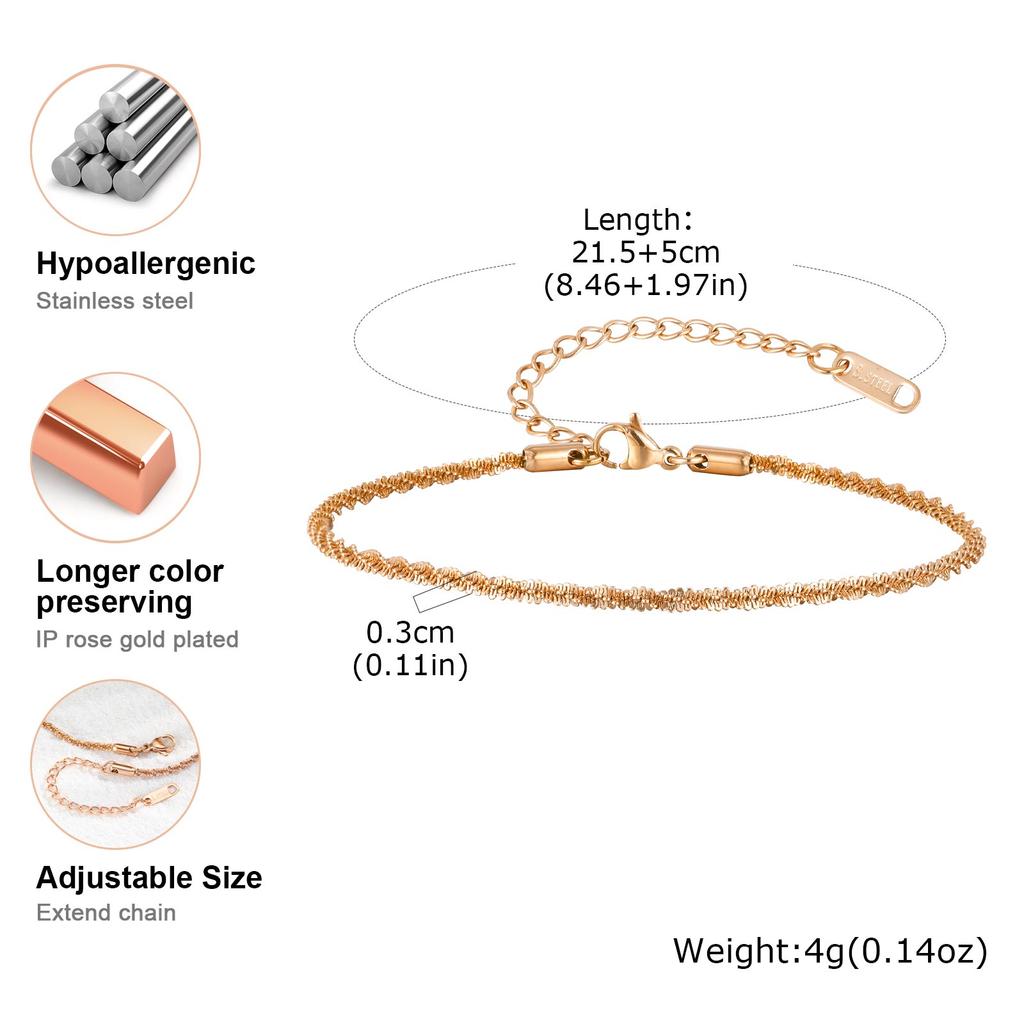 Stainless Steel Sparkling Ankle Chain Bracelet for Women, Gold Plated Trendy Minimalist Anklet, Waterproof Birthday Jewelry Gift