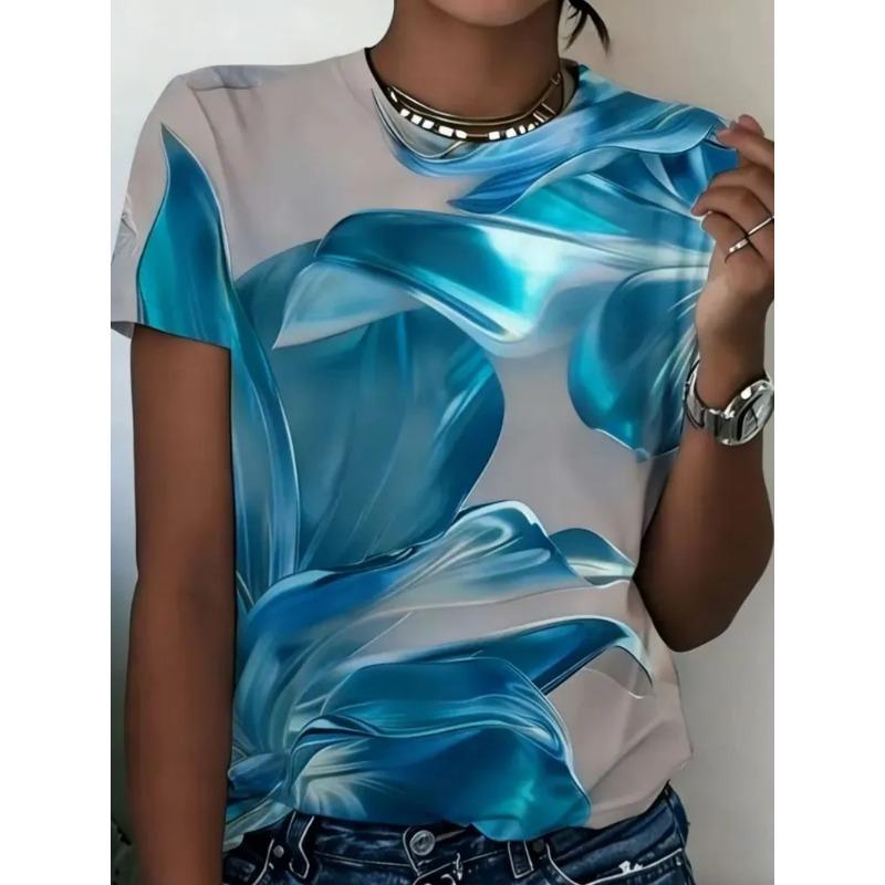 Summer Women's Color 3D Printed Crew Neck T-Shirt
