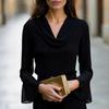 Women's Cowl Neck V-Neck Flared Long Sleeve Blouse for Casual and Wear