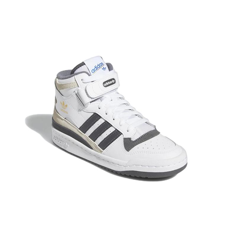 Adidas Originals FORUM Mid J Abrasion Resistant Mid top Kids' Skateboarding Shoes White Gray Teenagers Sneakers GY7061