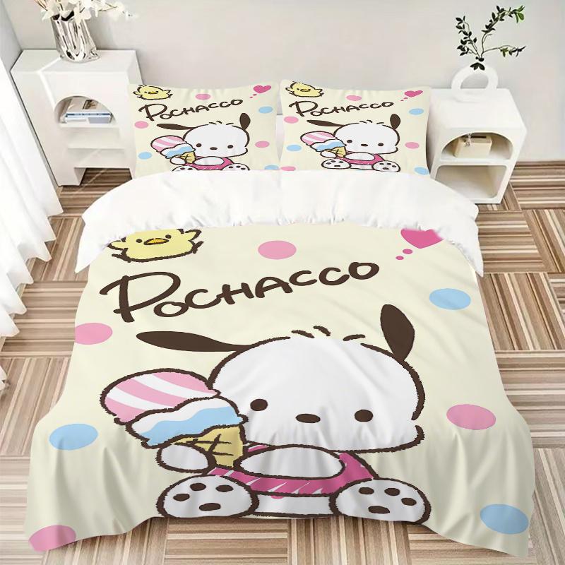 3pcs Pochacco Ideas Bedding Set Includes Quilt Cover and Pillowcases, Suitable for All Seasons, Machine Washable Ideal Gift W077