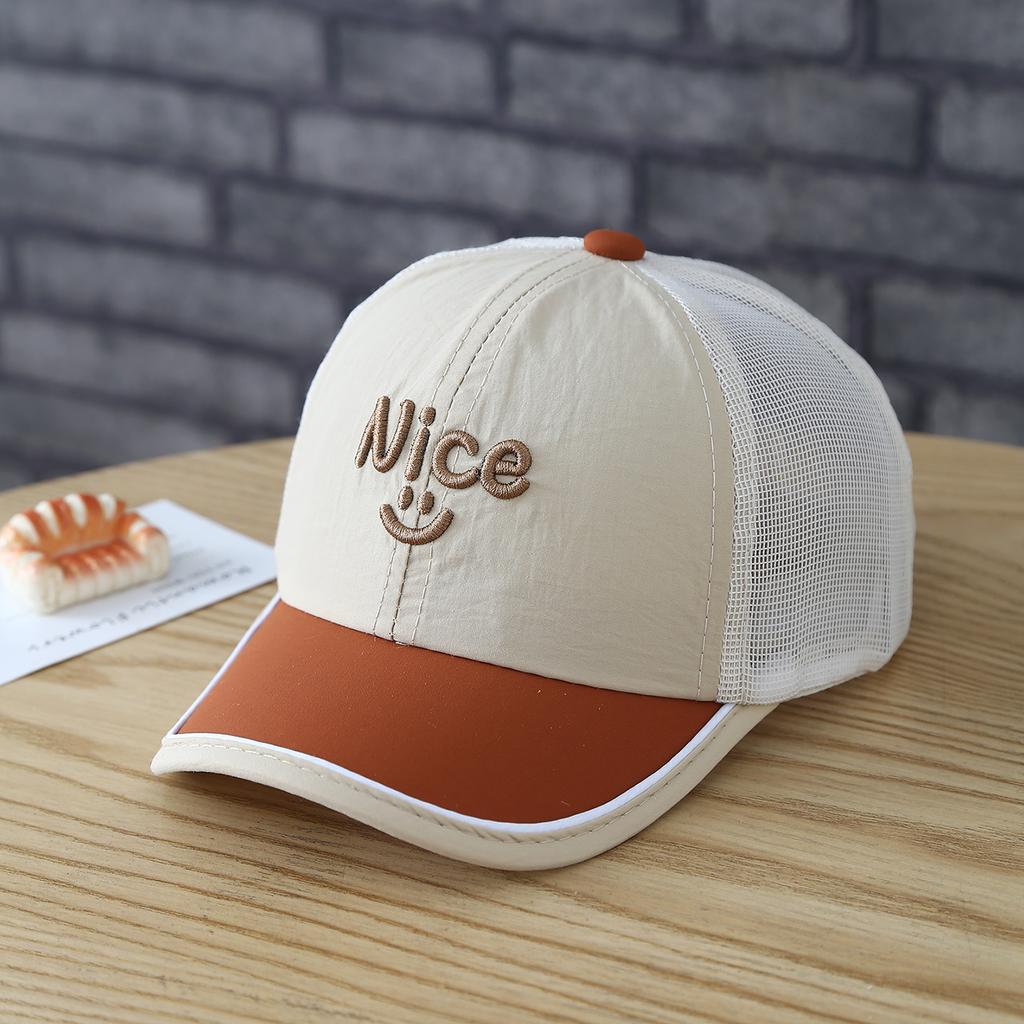 Children's Hat - Fresh and Cute Embroidered Three-Dimensional Nice Smiling Face with Semi-Net Brim and Edge Baseball Cap