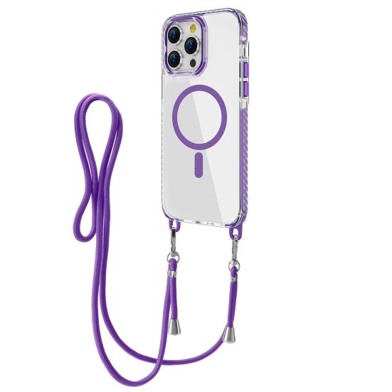 Magnetic Clear Phone Case for IPhone 16 Series Shockproof Crossbody Phone Case with Shoulder Strap Phone Protective Cover Compatible with for MagSafe
