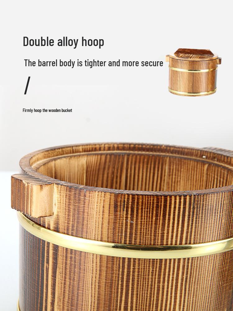 Wooden Rice Bucket with Lid: Insulated Serving Bowl and Spoon for Dining Table