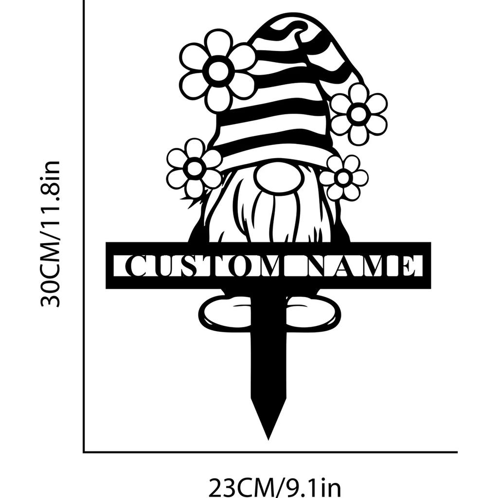 Metal Garden Gnome Sign, Personalized Family Name Yard Stake, Outdoor Home Decor
