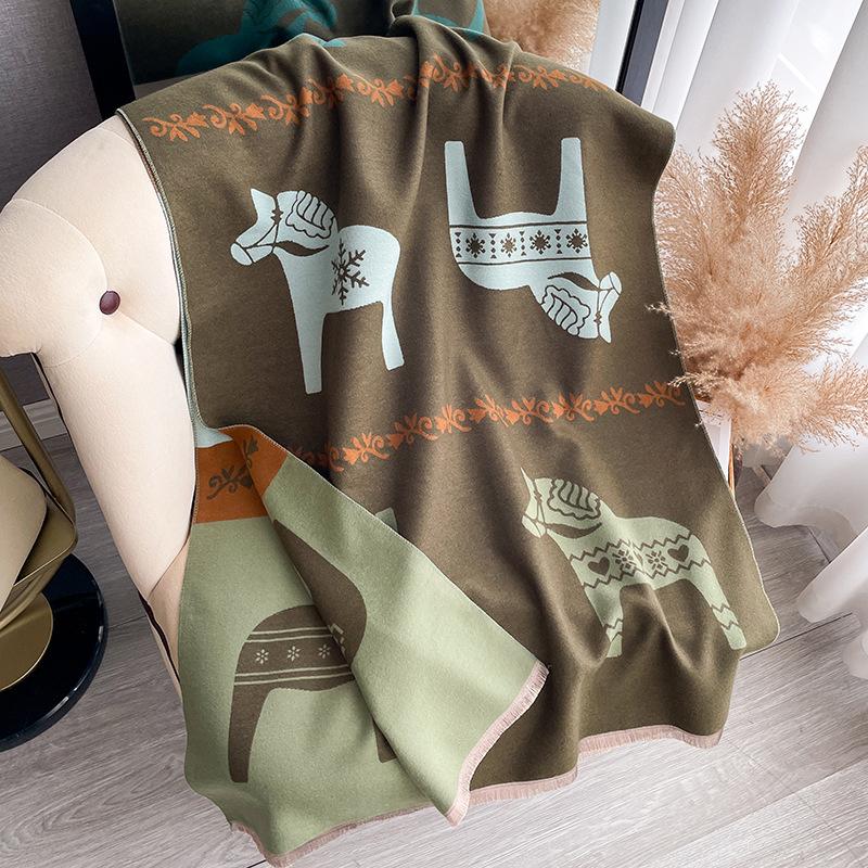 

Простой контрастный цветной двухсторонний шарф, зимний, высококачественный, теплый, внешний платок для женщин 185cm зелёный