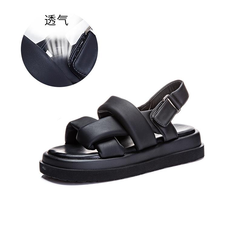 Flat-soled Sandals Women's 2025 Summer New Women's Cross-strap Xiaoxiangfeng Women's Shoes Casual Velcro Cool Slippers Women