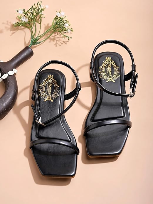 Shoetopia Women s Ankle Strap Sandals  Minimalist Flat Sandals with Buckle Closure  Casual & Party Footwear EU41 : 24CM чёрный
