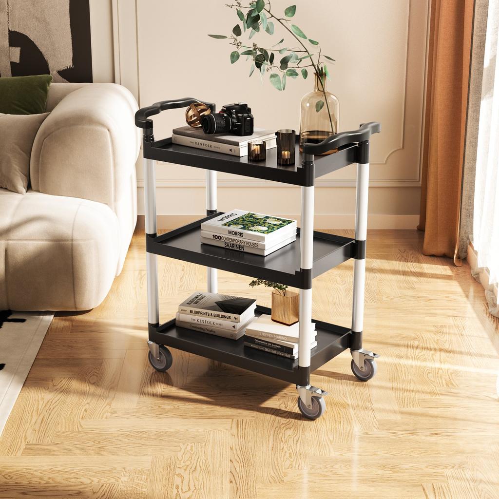 VEVOR Utility Cart, 300 Lbs Load Capacity, 2-tier Utility Plastic Cart with 360 Degrees Swivel Wheels (2 with Brakes)