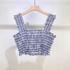 Seaside Blue & White Plaid Beaded Camisole Top + High-Waisted Skirt Set
