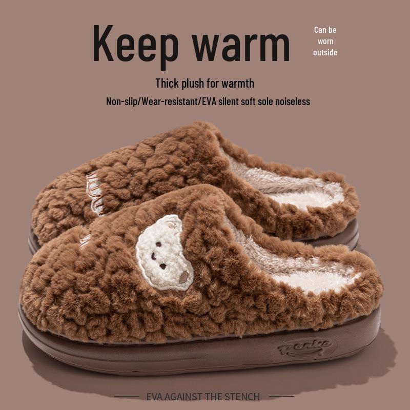 Winter Cartoon Fuzzy Slippers: Cute Plush Indoor Cotton Slippers for Women and Men