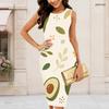 Women Plus Size Round Neck Sleeveless Printed Bodycon Midi Dress