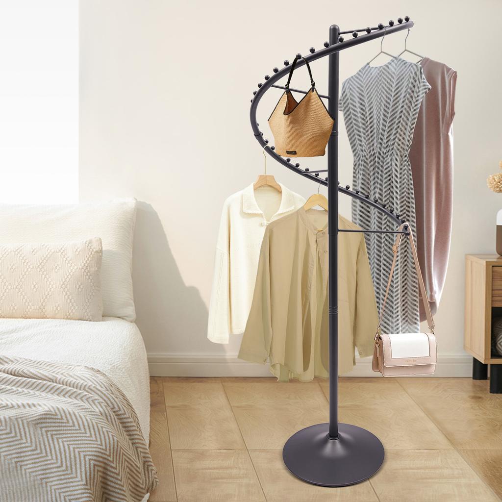 360° Rotating Clothing Rack Floor Stand W/ Spiral Design, Portable Garment Rack for Modern Home & Closet Organizer 5.91ft Height