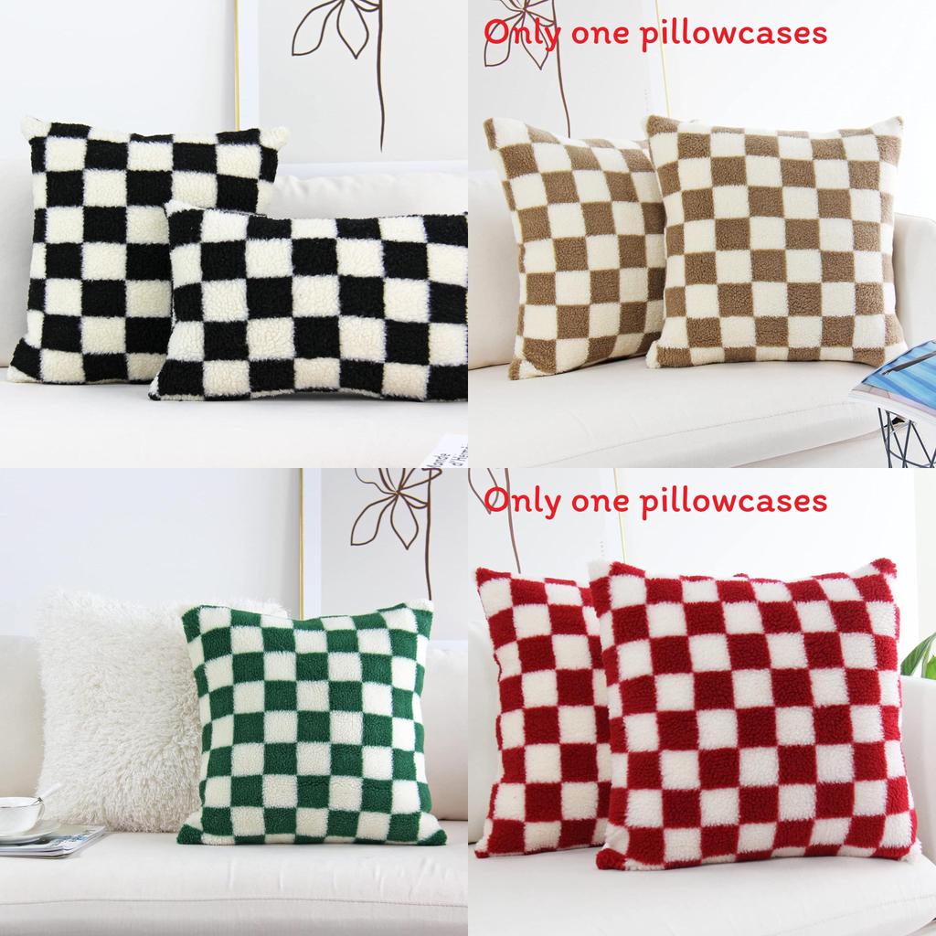Geometric Checkered Sherpa Fleece Pillow Covers For Sofa Living Room Home Decor