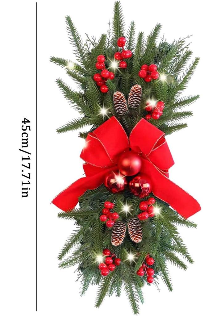 60cm Inverted Christmas Tree Teardrop with Lights and PE Mixed Hanging Branches
