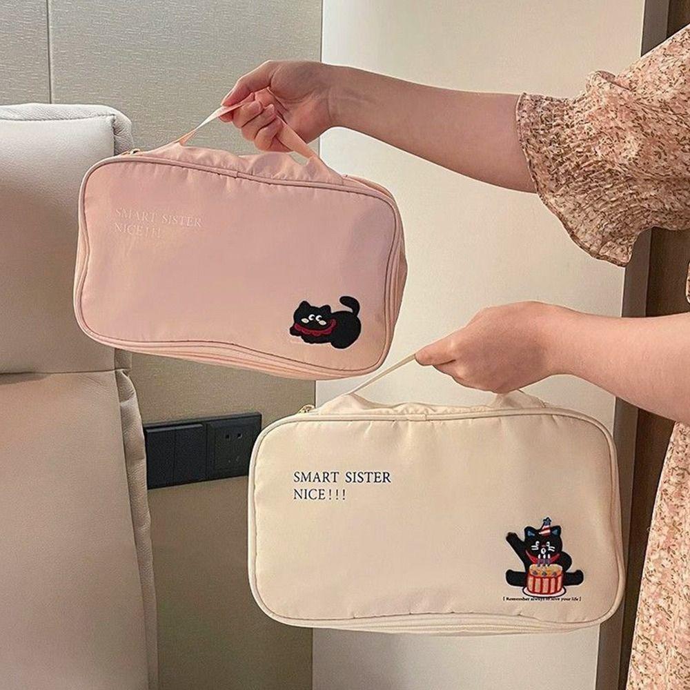 Cute Cat Travel Bra Organizer Double Layer Travel Storage Bag Durable Sock Packaging Bag  Travel