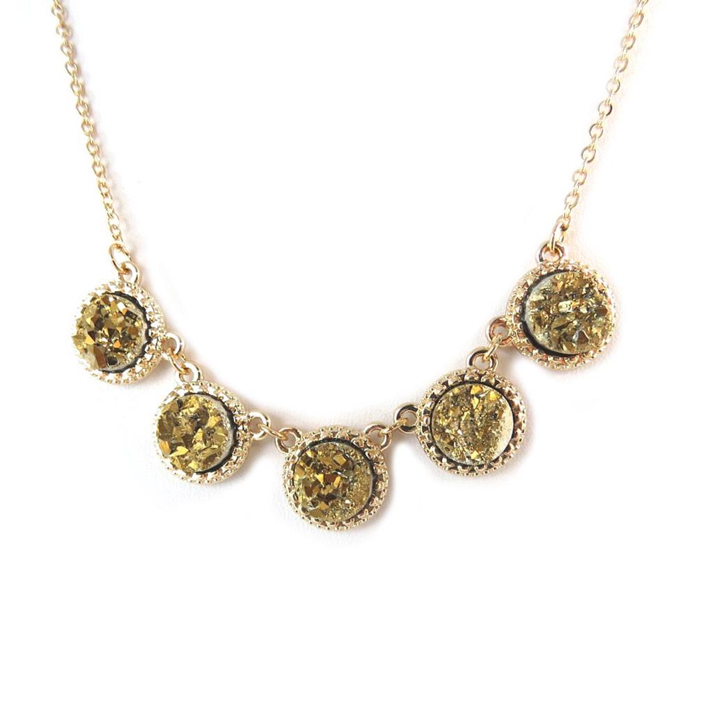 Les Trésors De Lily [P0104] - Golden 'Mineralia' Designer Necklace