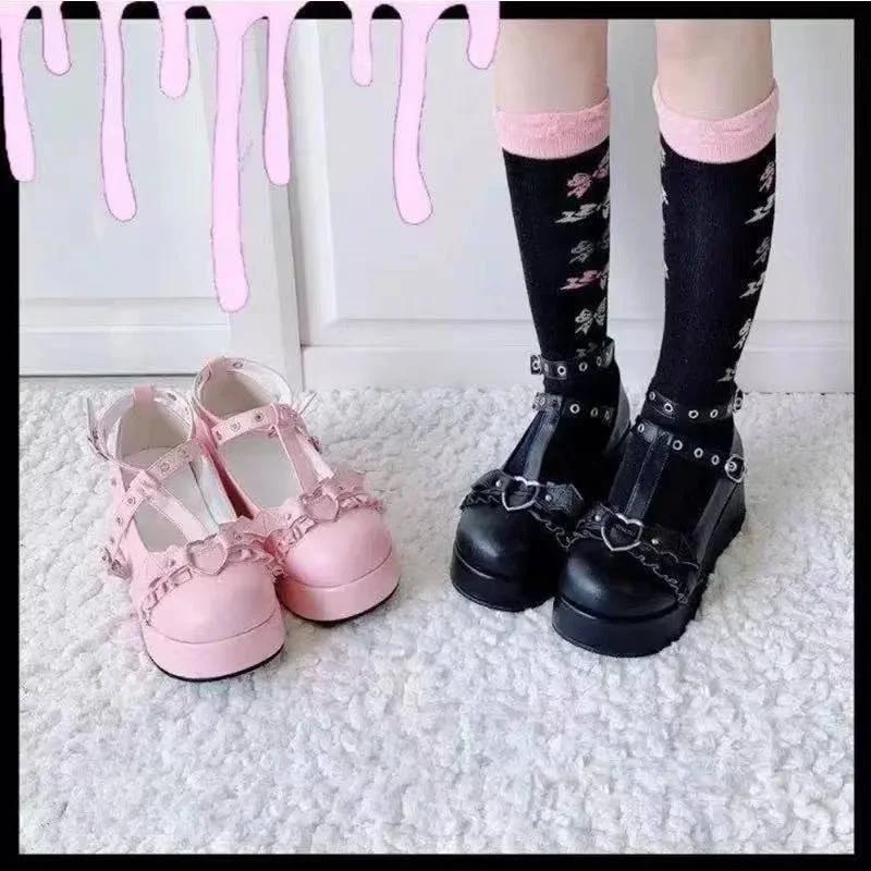 Fashion Luxury Shoes Women Platform Gothic Punk Shoes Lolita Ladies Wedges Mary Janes Casual Flats Cute Buckle Strap Female Shoes