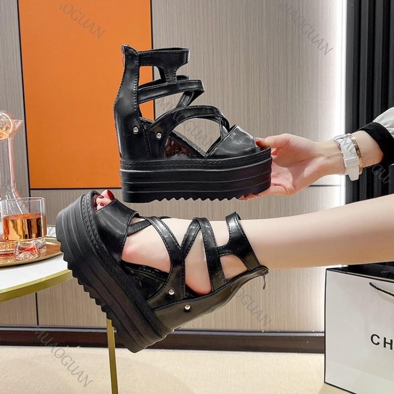 Fashion Wedges 13cm Super High Heels Sandals Thick Bottom Fashion Height Increase Cross Strap Fish Mouth Women's Shoes Casual Sandales