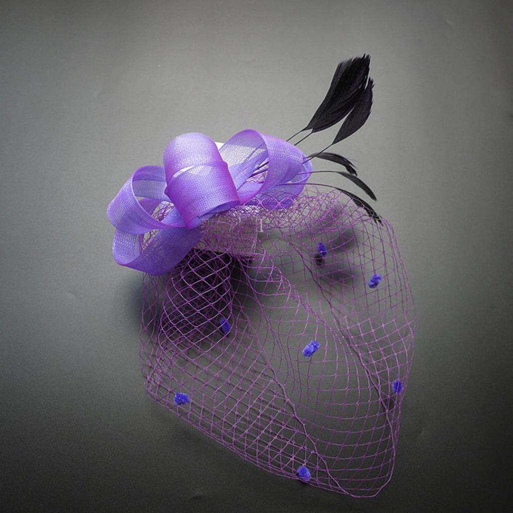Cappello da donna Fascinator Velo da sposa Copricapo con clip per capelli fatti a mano Piuma Fiore Pillbox Cappello da sposa a rete Velo Derby Race Ascot Hat Accessori per capelli per