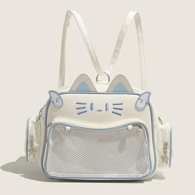 Women's Fashion Backpacks Y2K Korean Japan Kawaii Cat Ita Bag PU Cute Girls Transparent Pocket Aesthetic Shoulder Crossbody Bags