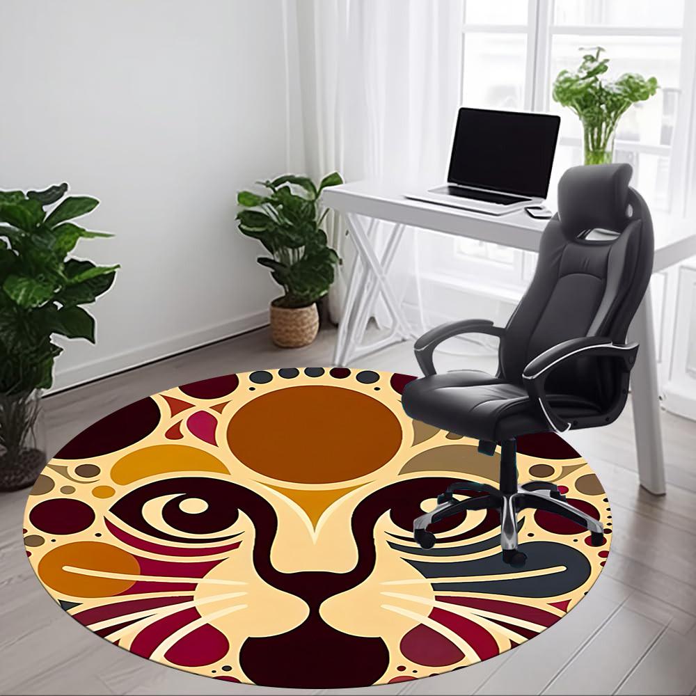 1pc Lion Safari Office Round Area Rug, Indoor Mat Suitable For Office, Under Office Chairs Bedroom Living Room Home Decor, Room Deco 064