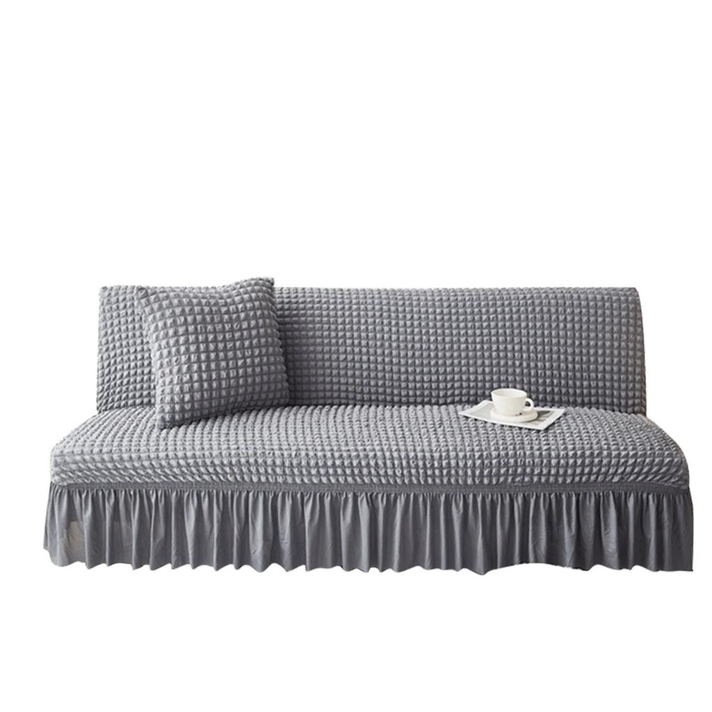 Elastic Solid Color Seersucker Fabric Without Armless Sofa Bed Cover with Skirt Slipcover Fitted Couch Cover Washable Fabric