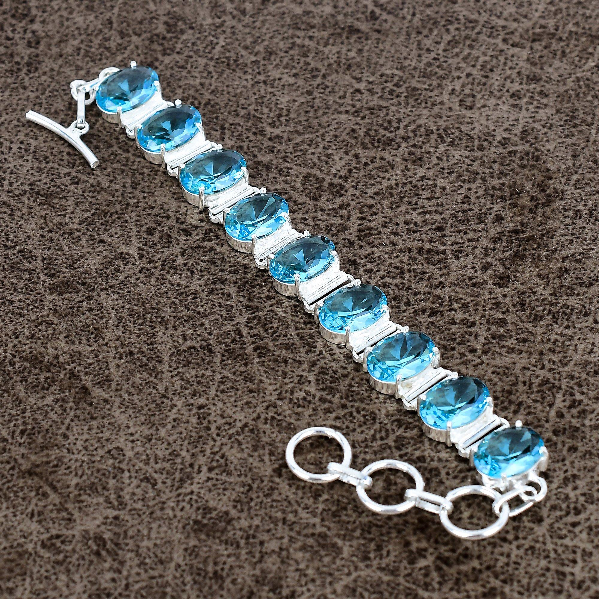 

Blue Topaz Gemstone Handmade 925 Sterling Silver Bracelet 7-8 KKG-150