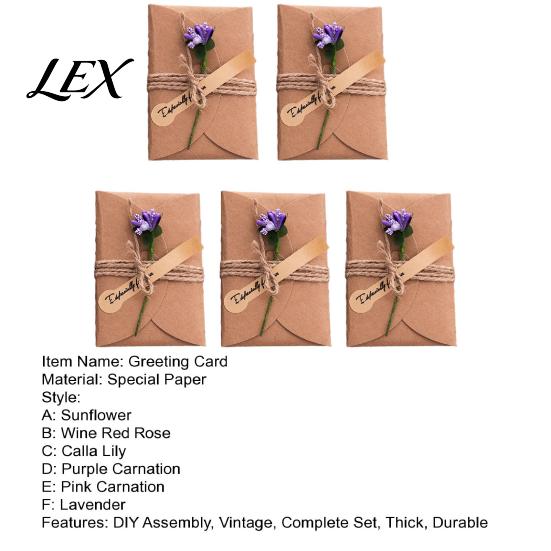 Elegant Ritual Gift Decorations 5Pcs DIY Dried Flower Greeting Cards, Handmade Note Cards with Artificial Flowers, Jute Twine Artistic Retro