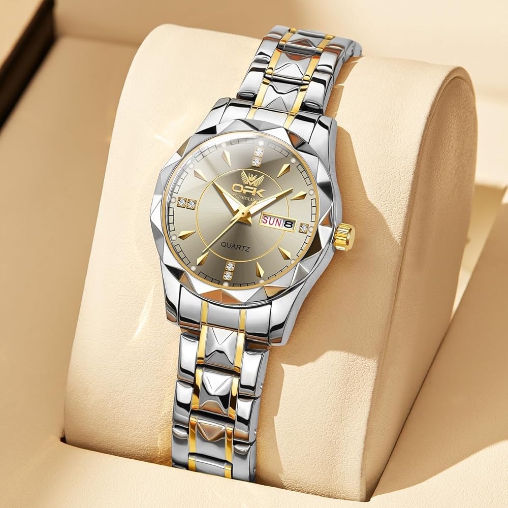 OPK Women's Quartz Analog Watch Simple Lightweight Classic Waterproof Gray with Date Function and Luminous Display