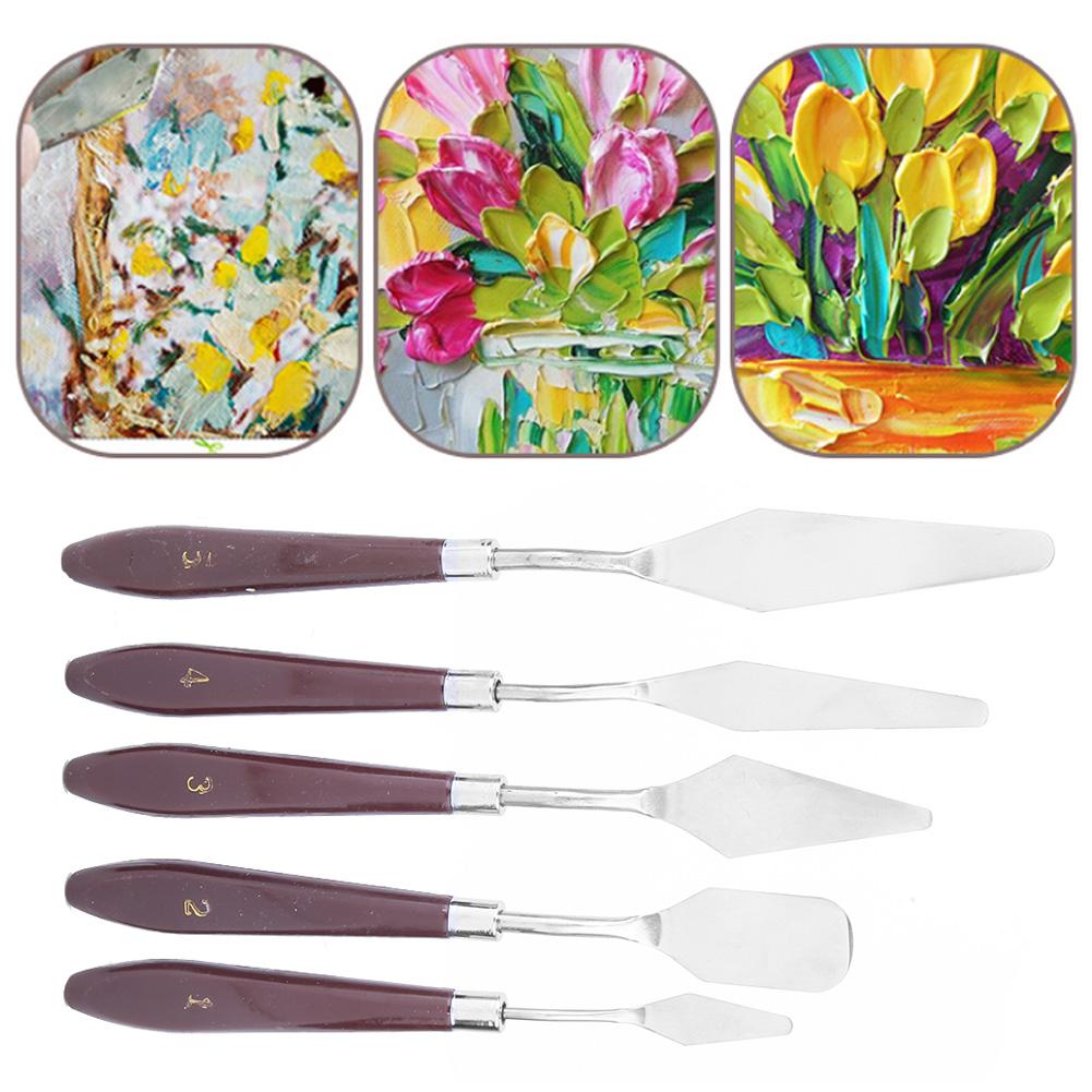 5pcs Stainless Steel Pigment Scraper Painting Knife Set for Drawing Board or Palette