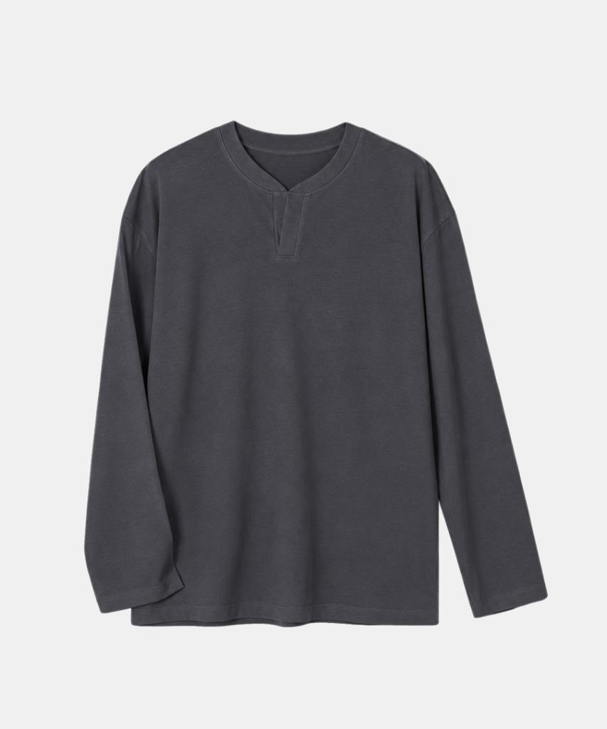 IKALOOK Daily Layered Henley Neck T-Shirt Dd1Amlt118
