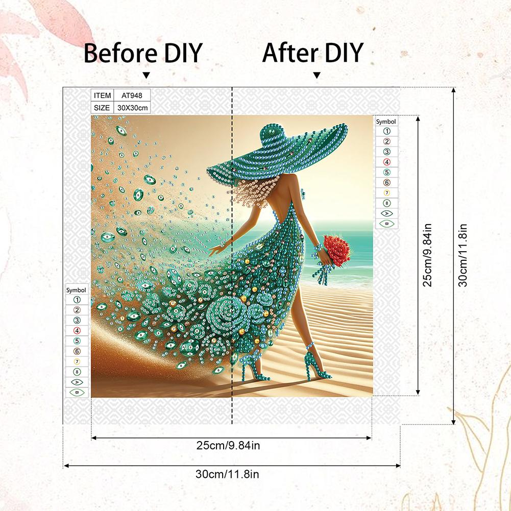 5D DIY Частичная Алмазная Живопись Специальной Формы Набор 30x30см Смоляные Алмазы Рисунки Красивая Девушка Алмазная Живопись Декор