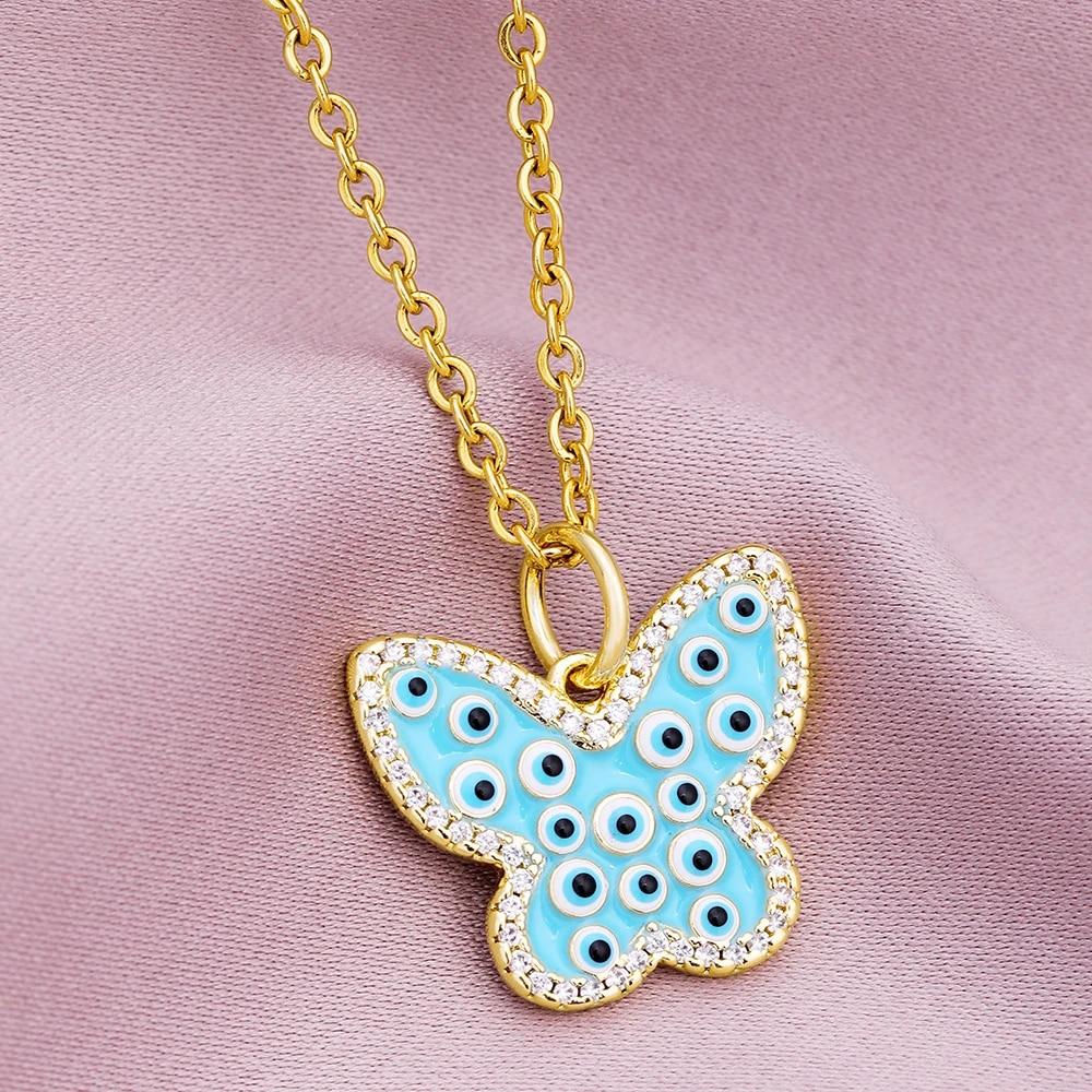 

Турецкое ожерелье «Счастливый сглаз», женское 8 стилей, голубые глаза, женский шарм, модное эмалированное ожерелье-бабочка из нержавеющей стали, ювелирные изделия C-245cm