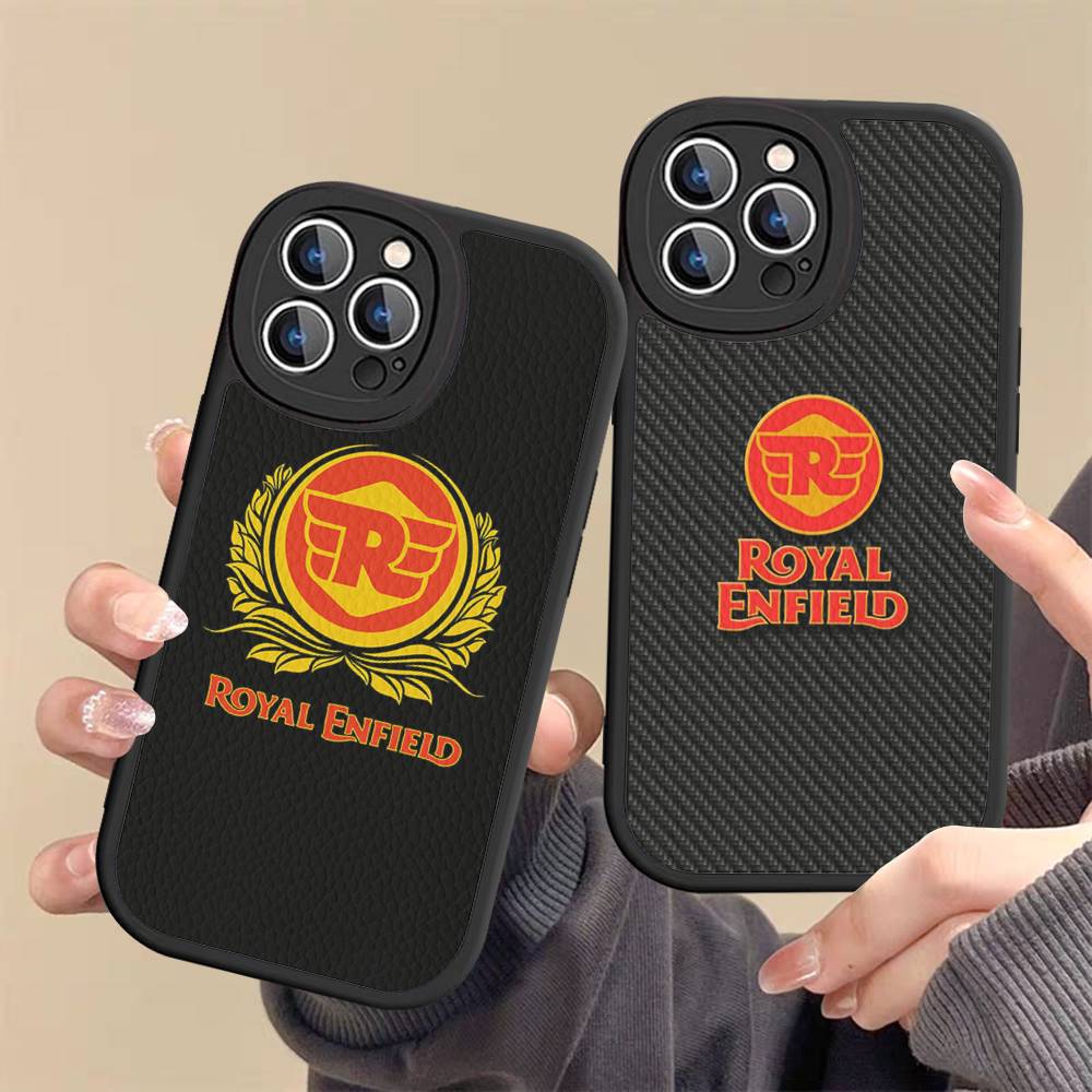 R-ROYALS E-ENFIELDS Logo Leather Phone Case For iphone 16 15 14 Plus 13 12 11 Pro Max Case