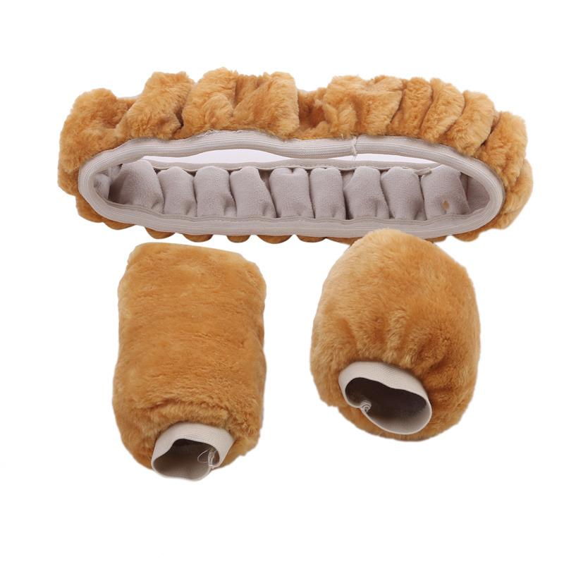 3pcs/Set Warm Faux Wool Steering Wheel Cover Fur Fluffy Thick Auto Car Steering Wheel Plush Cover Soft Wool Decoration Car