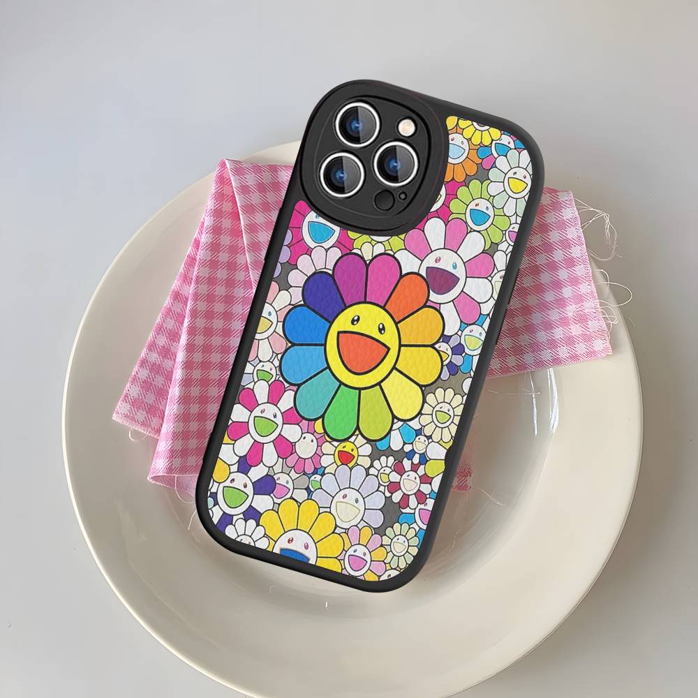 T-Takashi Flower M-Murakami Silicone Phone Case For IPhone 16 15 14 13 12 11 Pro Max Mini Leather Soft Cover