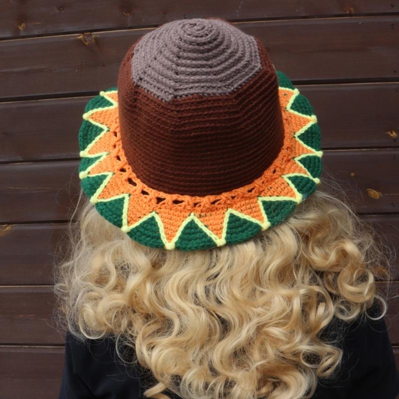 Crochet Fishing Hat Sunflower Bonnet Hat Women Photography Hat Beach Bucket Sun Hat Beachwear Spring Fishing Travel Hat