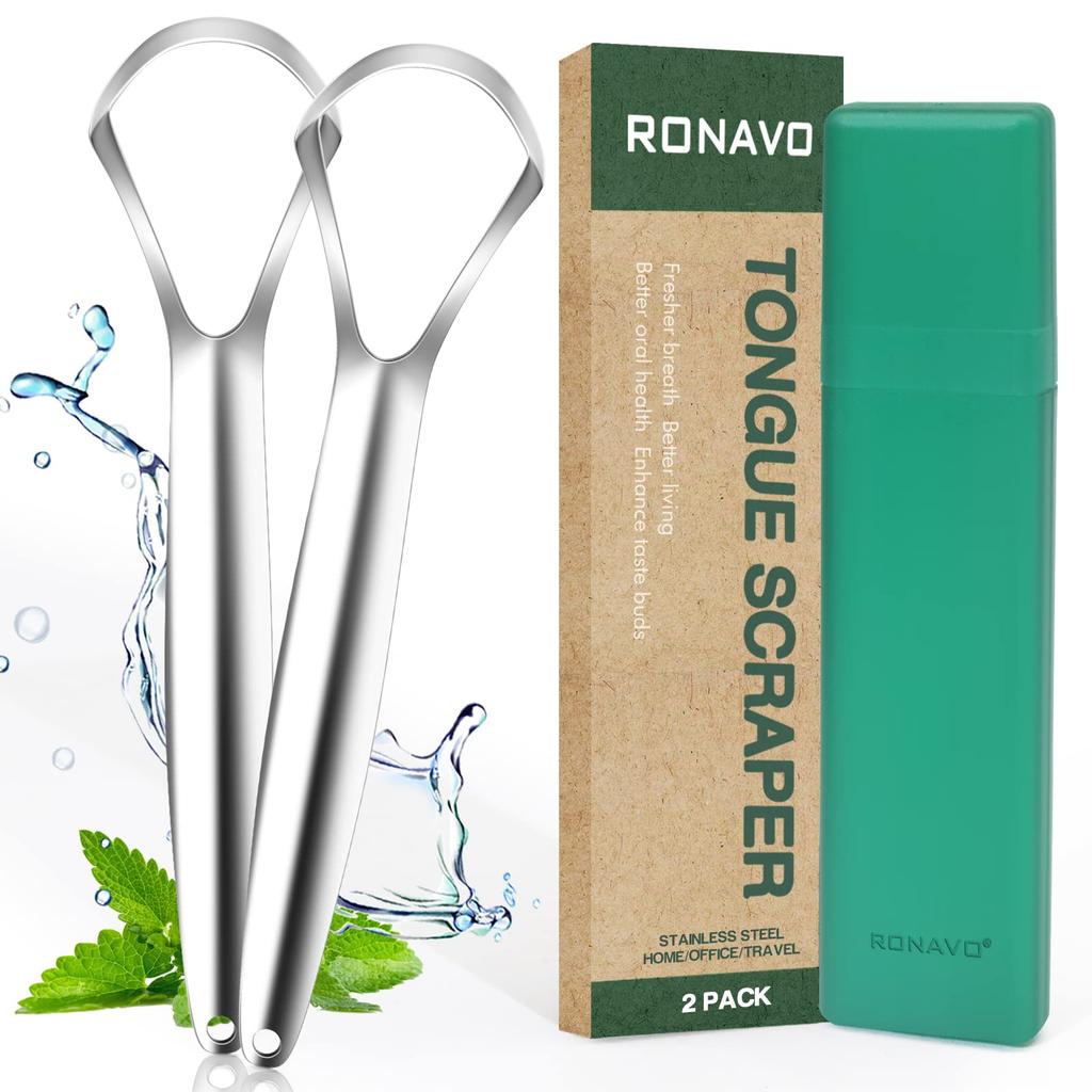 RONAVO Tongue Stainless Steel Tongue Gently and Painlessly Removes Tongue the Cause of Bad Includes Storage 2 Brush, Cleaner, Coating, Breath.