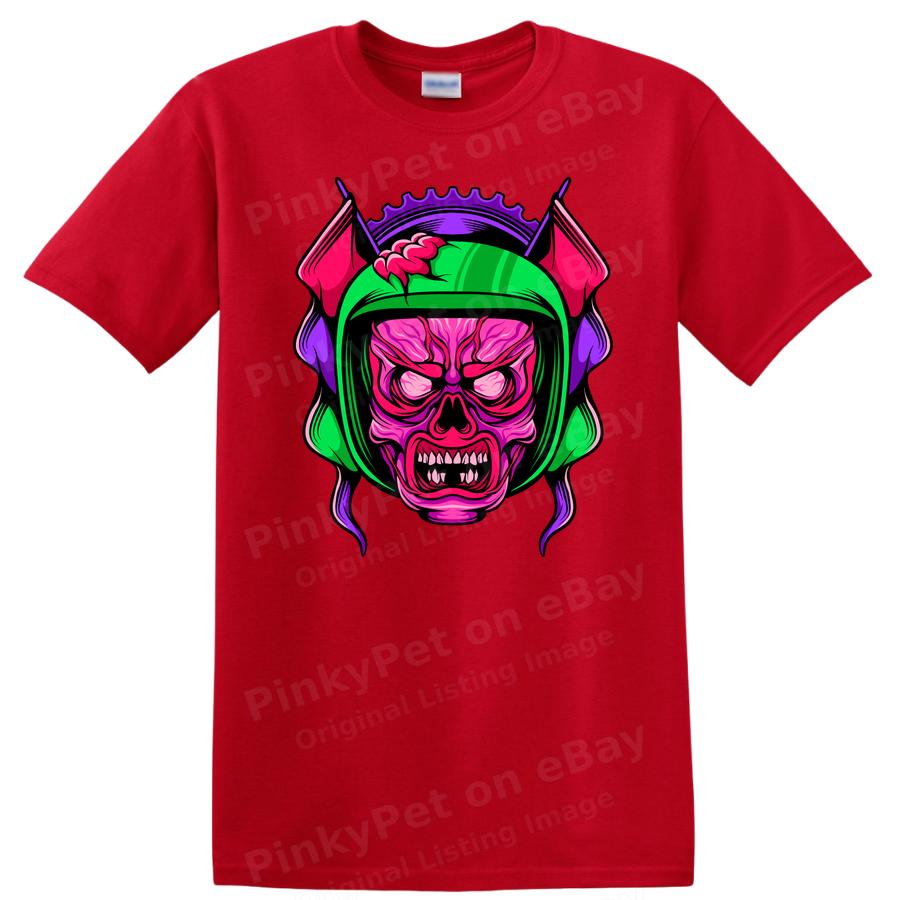 Skull Helmet Design Graphic T Shirt for Bikers and Motorheads Cool Tee