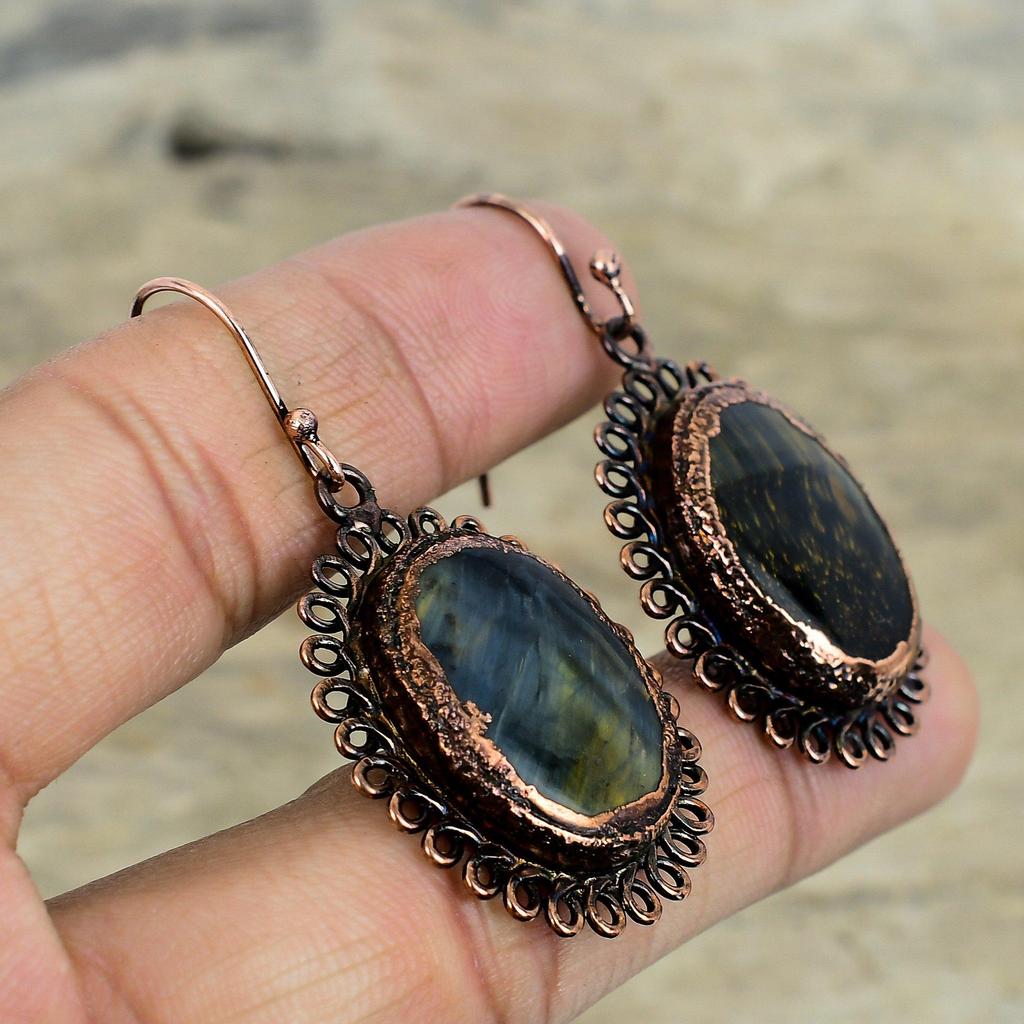 Pietersite Earring Electroformed Copper Earrings Gemstone Earring Pietersite Jewelry Handmade Earring Electroformed Copper Jewelry For Gifts