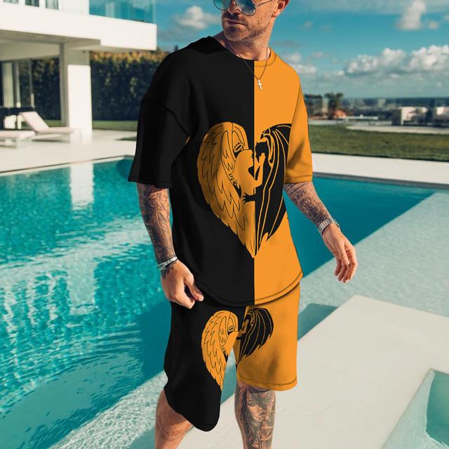 Summer Sportswear T-Shirt Men's Sportswear Suit Casual O-Neck Men's Shorts Two-Piece Clothes Harajuku